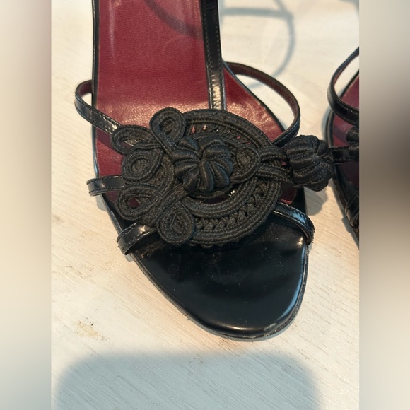 PRADA Chocolate Satin Flower Applique Accent Ankle Strap 3.5" Heel 36.5 Size 38 - Picture 2 of 15